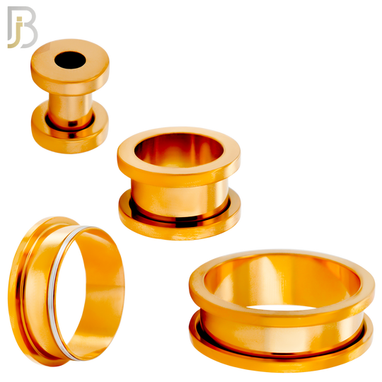 PL03R - Rose Gold Plated Surgical Steel Tunnel Plain Design Screw On Plugs Sold as Pair