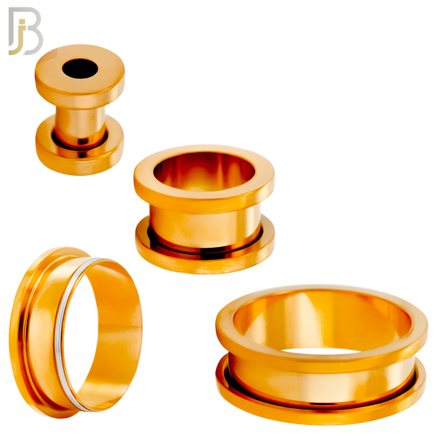 PL03R - Rose Gold Plated Surgical Steel Tunnel Plain Design Screw On Plugs Sold as Pair