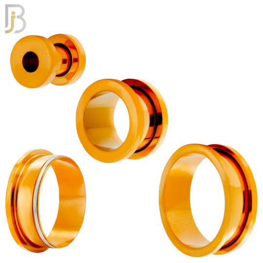 PL03R - Rose Gold Plated Surgical Steel Tunnel Plain Design Screw On Plugs Sold as Pair
