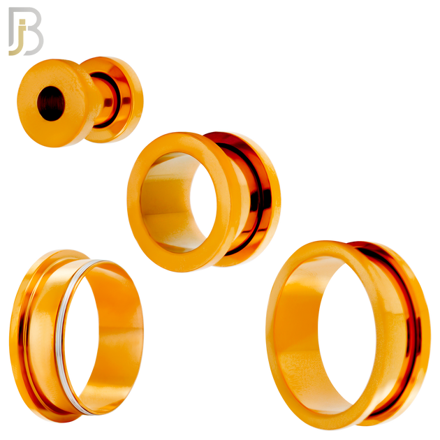 PL03R - Rose Gold Plated Surgical Steel Tunnel Plain Design Screw On Plugs Sold as Pair