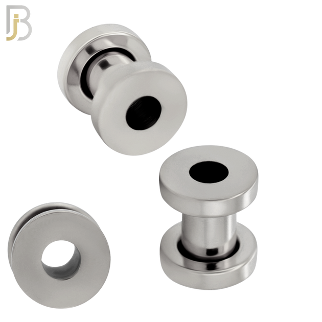 PL03S - Surgical Steel Tunnel Plain Design Screw On Plugs Sold as Pair