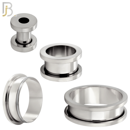 PL03S - Surgical Steel Tunnel Plain Design Screw On Plugs Sold as Pair