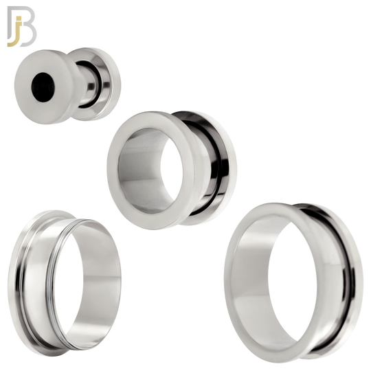 PL03S - Surgical Steel Tunnel Plain Design Screw On Plugs Sold as Pair