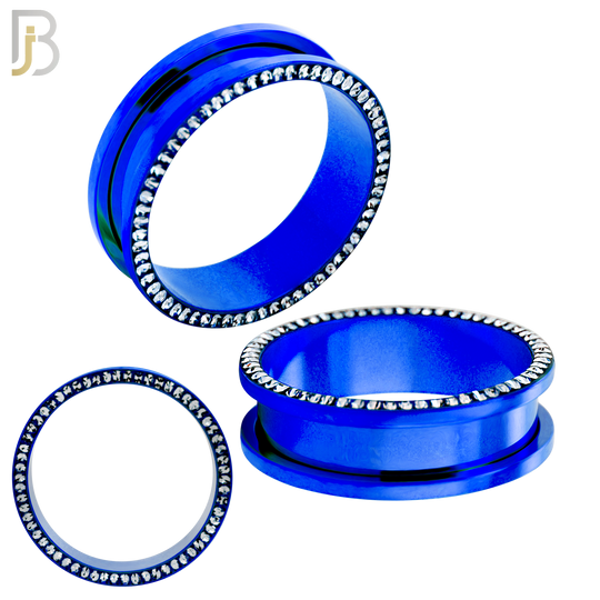 PL05B - Blue Plated Surgical Steel Oil Coating Zircon Screw On Plugs Sold as Pair