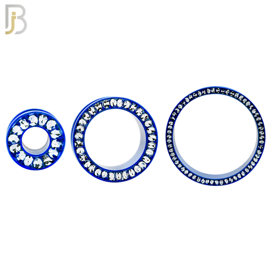 PL05B - Blue Plated Surgical Steel Oil Coating Zircon Screw On Plugs Sold as Pair
