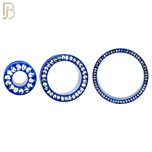 PL05B - Blue Plated Surgical Steel Oil Coating Zircon Screw On Plugs Sold as Pair