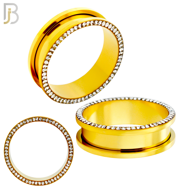 PL05G - Gold Plated Surgical Steel Oil Coating Zircon Screw On Plugs Sold as Pair