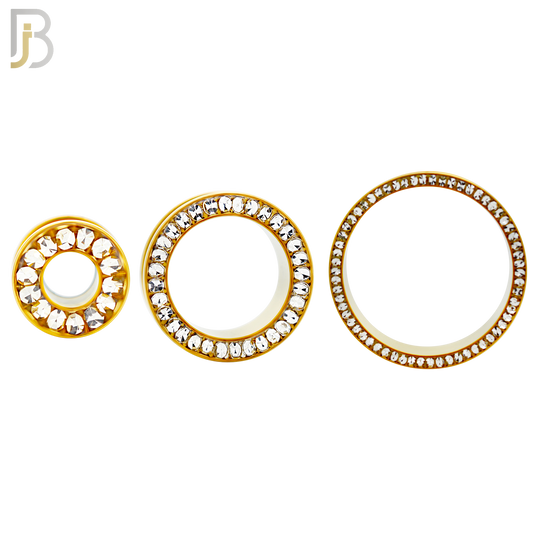 PL05G - Gold Plated Surgical Steel Oil Coating Zircon Screw On Plugs Sold as Pair