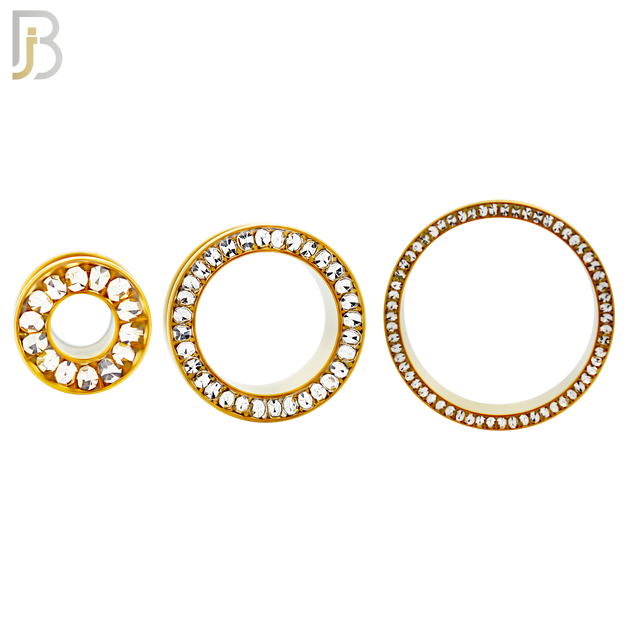 PL05G - Gold Plated Surgical Steel Oil Coating Zircon Screw On Plugs Sold as Pair
