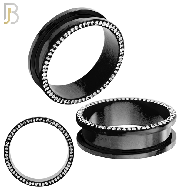 PL05K - Black Plated Surgical Steel Oil Coating Zircon Screw On Plugs Sold as Pair