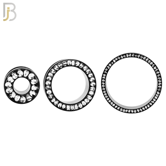 PL05K - Black Plated Surgical Steel Oil Coating Zircon Screw On Plugs Sold as Pair