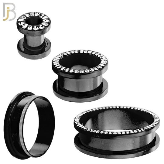 PL05K - Black Plated Surgical Steel Oil Coating Zircon Screw On Plugs Sold as Pair