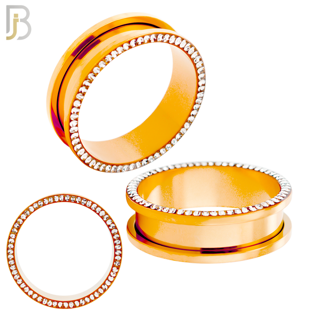 PL05R - Rose Gold Plated Surgical Steel Oil Coating Zircon Screw On Plugs Sold as Pair