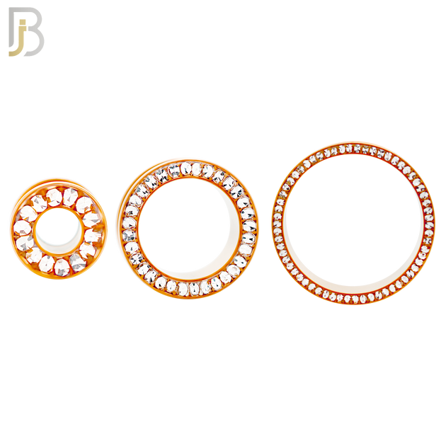PL05R - Rose Gold Plated Surgical Steel Oil Coating Zircon Screw On Plugs Sold as Pair