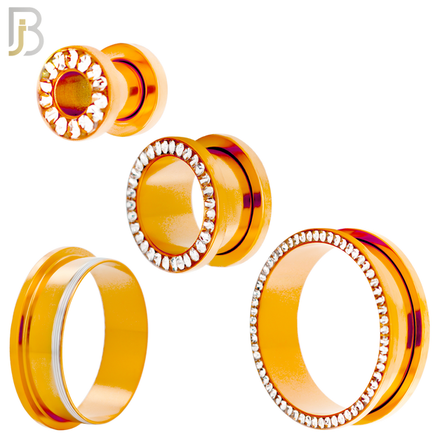 PL05R - Rose Gold Plated Surgical Steel Oil Coating Zircon Screw On Plugs Sold as Pair