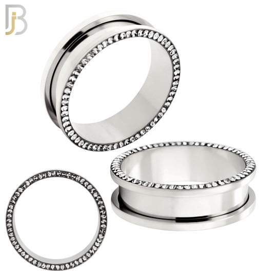 PL05S - Surgical Steel Oil Coating Zircon Screw On Plugs Sold as Pair