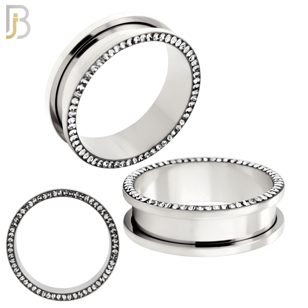 PL05S - Surgical Steel Oil Coating Zircon Screw On Plugs Sold as Pair