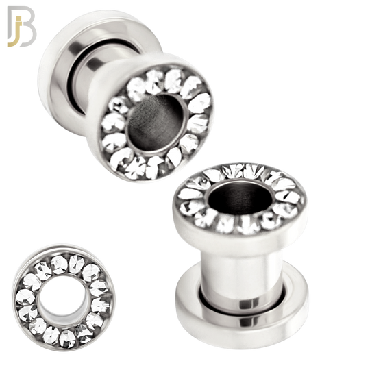 PL05S - Surgical Steel Oil Coating Zircon Screw On Plugs Sold as Pair