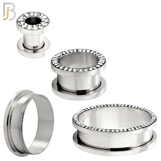 PL05S - Surgical Steel Oil Coating Zircon Screw On Plugs Sold as Pair