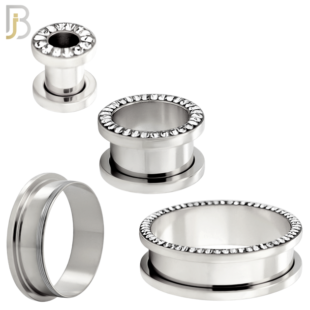 PL05S - Surgical Steel Oil Coating Zircon Screw On Plugs Sold as Pair