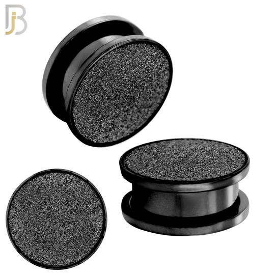 PL32K - Black Plated Surgical Steel Solid Sandpaper Top Design Screw On Plugs Sold as Pair