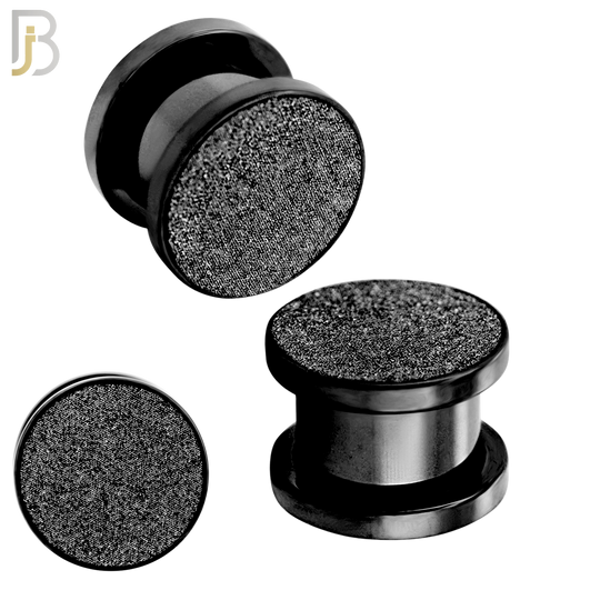 PL32K - Black Plated Surgical Steel Solid Sandpaper Top Design Screw On Plugs Sold as Pair