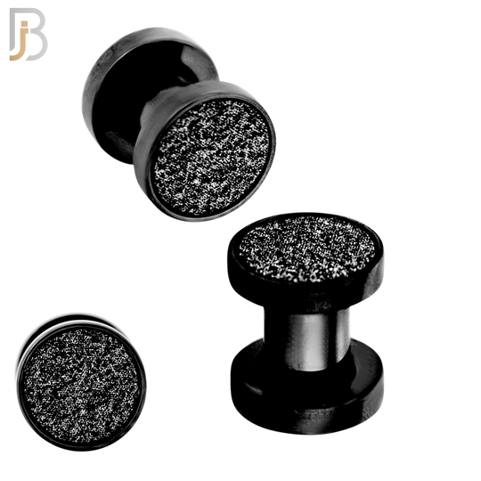 PL32K - Black Plated Surgical Steel Solid Sandpaper Top Design Screw On Plugs Sold as Pair