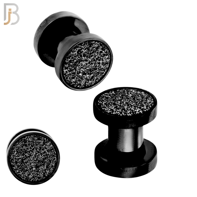 PL32K - Black Plated Surgical Steel Solid Sandpaper Top Design Screw On Plugs Sold as Pair