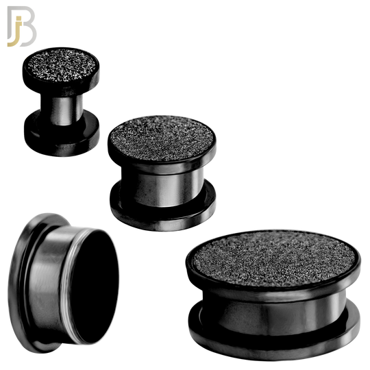 PL32K - Black Plated Surgical Steel Solid Sandpaper Top Design Screw On Plugs Sold as Pair