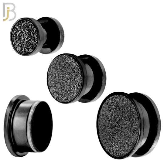 PL32K - Black Plated Surgical Steel Solid Sandpaper Top Design Screw On Plugs Sold as Pair