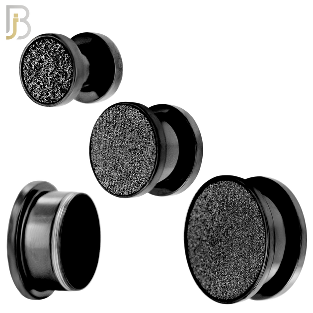 PL32K - Black Plated Surgical Steel Solid Sandpaper Top Design Screw On Plugs Sold as Pair
