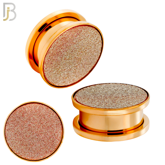 PL32R - Rose Gold Plated Surgical Steel Solid Sandpaper Top Design Screw On Plugs Sold as Pair
