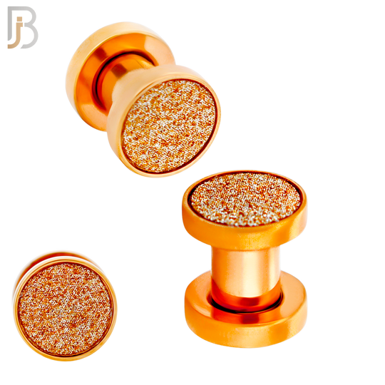 PL32R - Rose Gold Plated Surgical Steel Solid Sandpaper Top Design Screw On Plugs Sold as Pair
