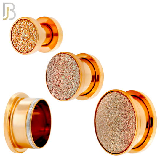 PL32R - Rose Gold Plated Surgical Steel Solid Sandpaper Top Design Screw On Plugs Sold as Pair