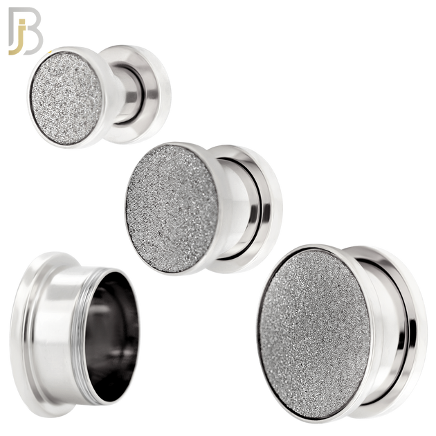 PL32S - Surgical Steel Solid Sandpaper Top Design Screw On Plugs