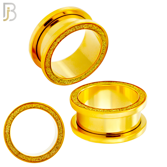 PL33G - Gold Plated Surgical Steel Tunnel Sandpaper Top Design Screw On Plugs Sold as Pair
