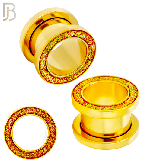 PL33G - Gold Plated Surgical Steel Tunnel Sandpaper Top Design Screw On Plugs Sold as Pair