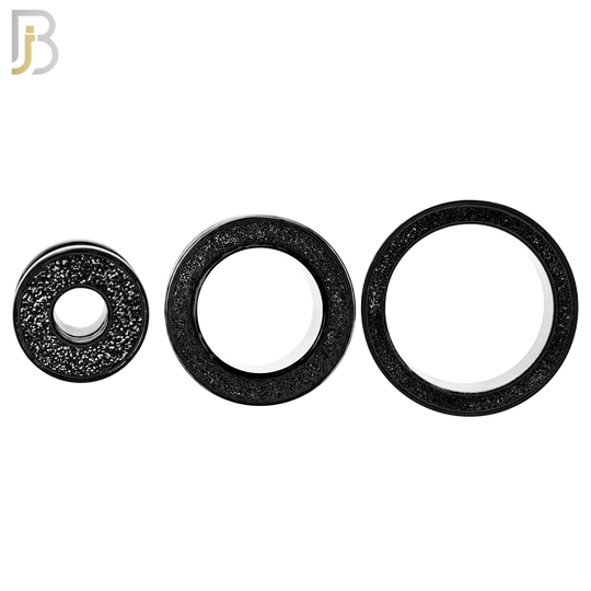PL33K - Black Plated Surgical Steel Tunnel Sandpaper Top Design Screw On Plugs  Sold as Pair