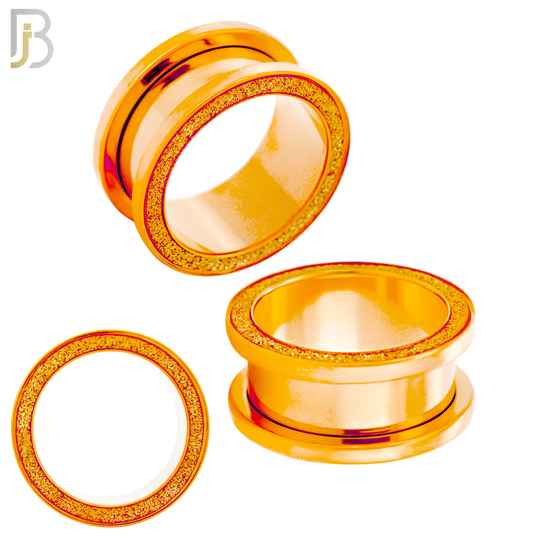 PL33R - Rose Gold Plated Surgical Steel Tunnel Sandpaper Top Design Screw On Plugs Sold as Pair