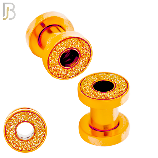 PL33R - Rose Gold Plated Surgical Steel Tunnel Sandpaper Top Design Screw On Plugs Sold as Pair