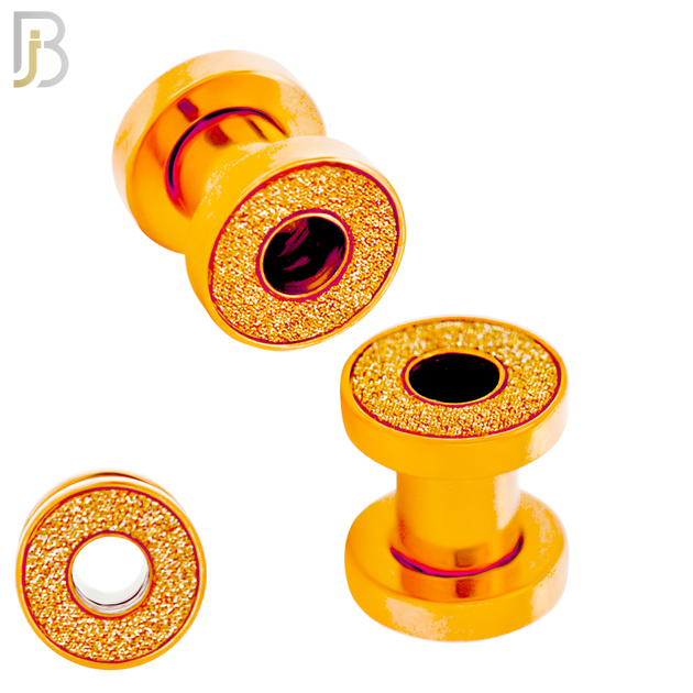 PL33R - Rose Gold Plated Surgical Steel Tunnel Sandpaper Top Design Screw On Plugs Sold as Pair