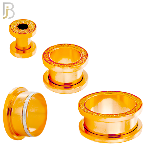 PL33R - Rose Gold Plated Surgical Steel Tunnel Sandpaper Top Design Screw On Plugs Sold as Pair