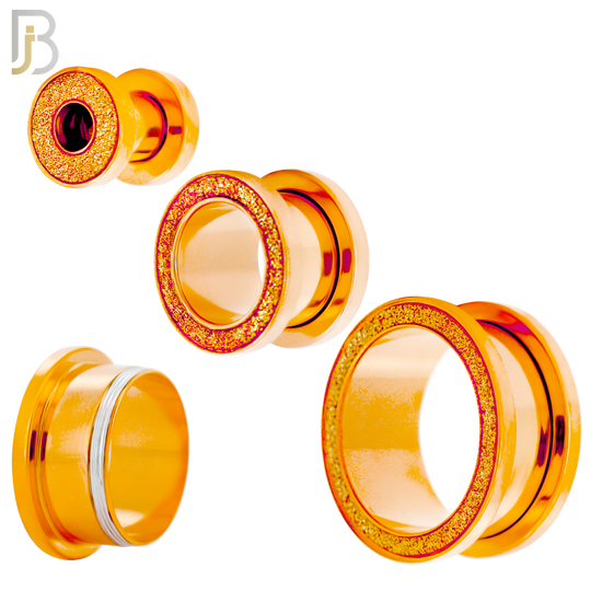 PL33R - Rose Gold Plated Surgical Steel Tunnel Sandpaper Top Design Screw On Plugs Sold as Pair