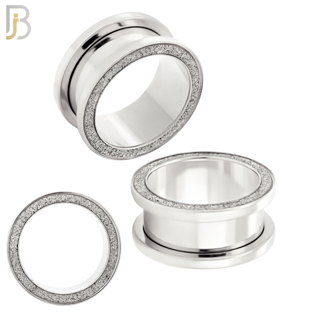 PL33S - Surgical Steel Tunnel Sandpaper Top Design Screw On Plugs Sold as Pair