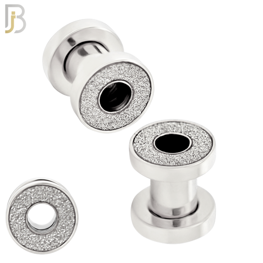 PL33S - Surgical Steel Tunnel Sandpaper Top Design Screw On Plugs Sold as Pair