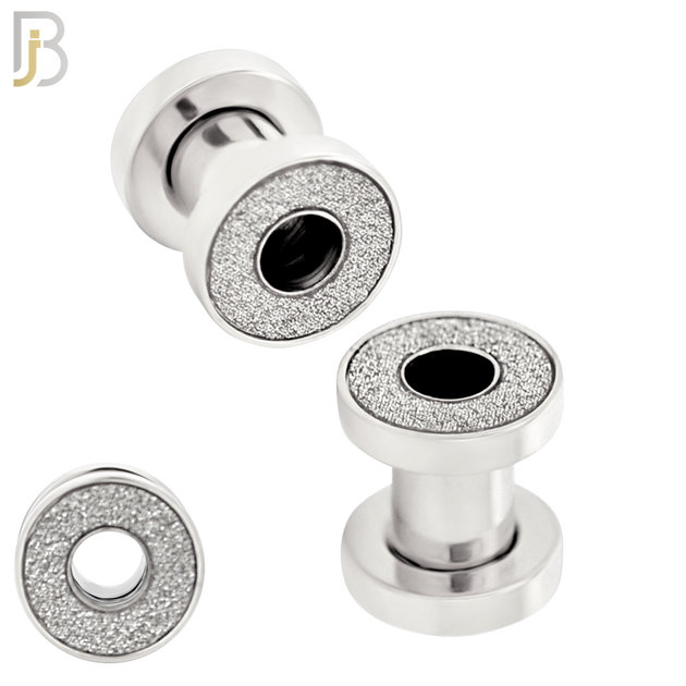 PL33S - Surgical Steel Tunnel Sandpaper Top Design Screw On Plugs Sold as Pair