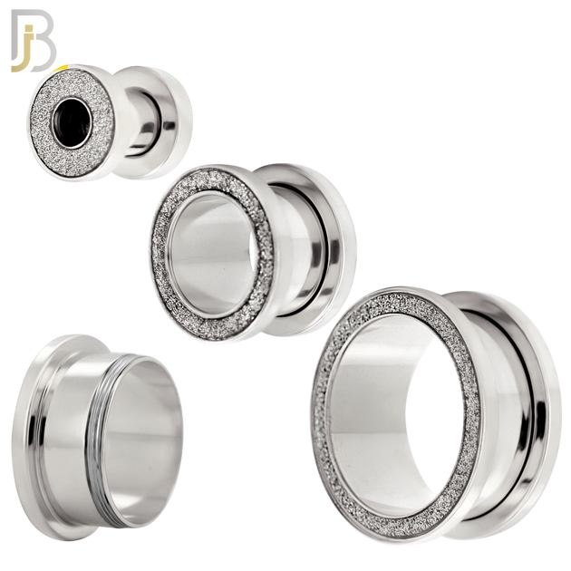 PL33S - Surgical Steel Tunnel Sandpaper Top Design Screw On Plugs Sold as Pair