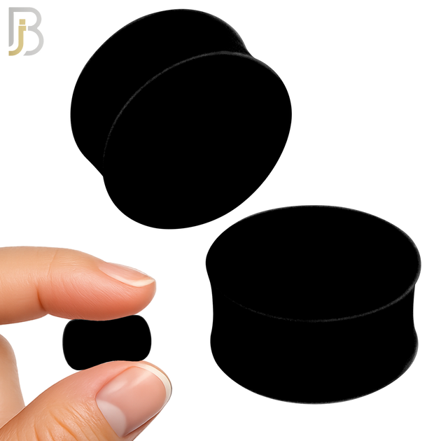 PS01K - Black Color Solid Silicone Double Flare Earring Plugs Sold Pair