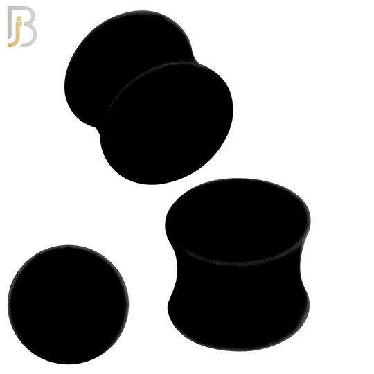 PS01K - Black Color Solid Silicone Double Flare Earring Plugs Sold Pair