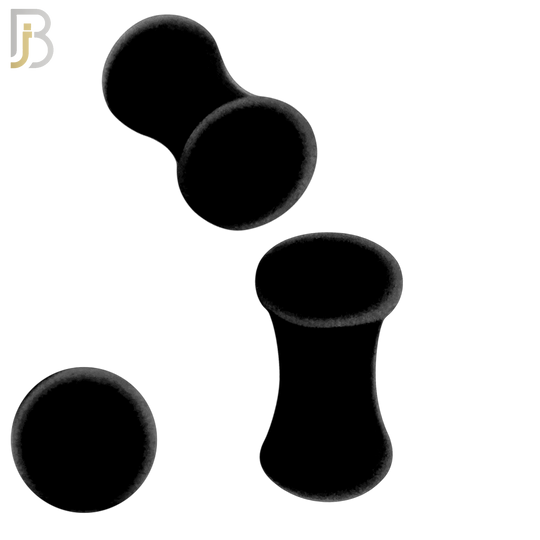 PS01K - Black Color Solid Silicone Double Flare Earring Plugs Sold Pair